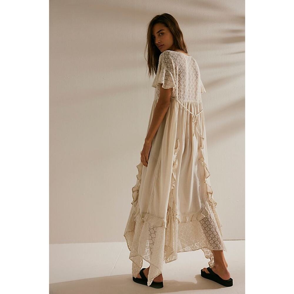 Free People Ethereal Bohemian Bring The Romance Midi Maxi Dress Ivory XS - Picture 4 of 13